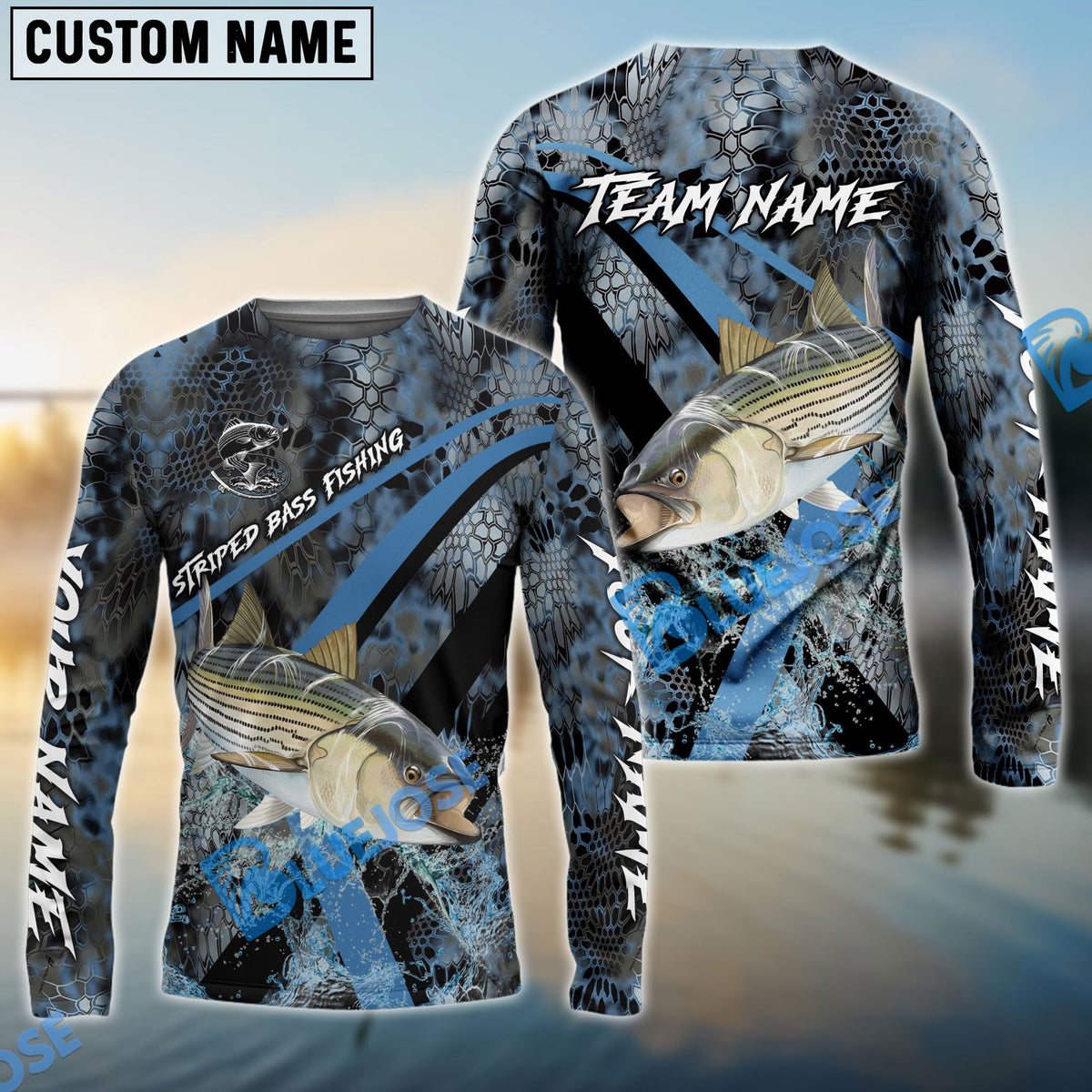 BlueJose Striped Bass Fishing Dark Skin Sport Custom Name & Team Name 3D Shirts