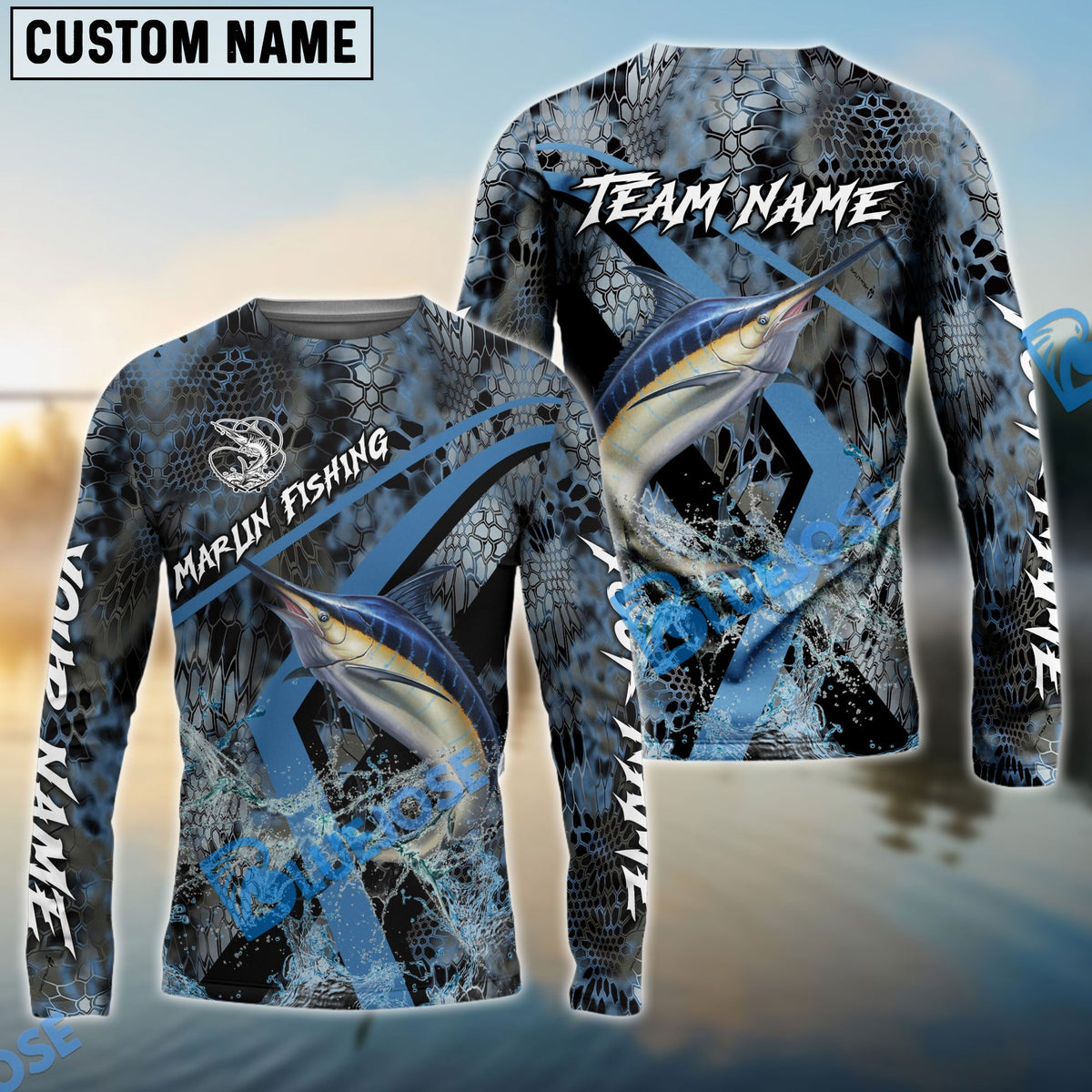 BlueJose Marlin Fishing Dark Skin Sport Custom Name & Team Name 3D Shirts