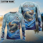 BlueJose Catfish Fishing American Flag Seawave Custom Name & Team Name 3D Shirts