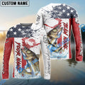 BlueJose Walleye Fishing American Flag Red Blue Seawave Custom Name & Team Name 3D Shirts