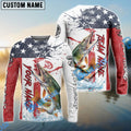 BlueJose Pike Fishing American Flag Red Blue Seawave Custom Name & Team Name 3D Shirts