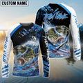 BlueJose Bass Fishing American Flag Blue Seawave Custom Name & Team Name 3D Shirts