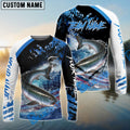 BlueJose Salmon Fishing American Flag Blue Seawave Custom Name & Team Name 3D Shirts