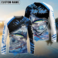 BlueJose Tuna Fishing American Flag Blue Seawave Custom Name & Team Name 3D Shirts
