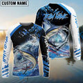 BlueJose Marlin Fishing American Flag Blue Seawave Custom Name & Team Name 3D Shirts