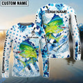 BlueJose Mahimahi Fishing Blue White American Flag Custom Name & Team Name 3D Shirts