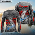 BlueJose Striped Bass Fishing Red Gray Blur Custom Name & Team Name 3D Shirts