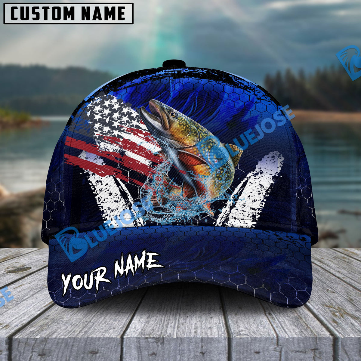 BlueJose Trout Fishing Dark Blue Scratch American Flag scratch Sport Personalized Cap