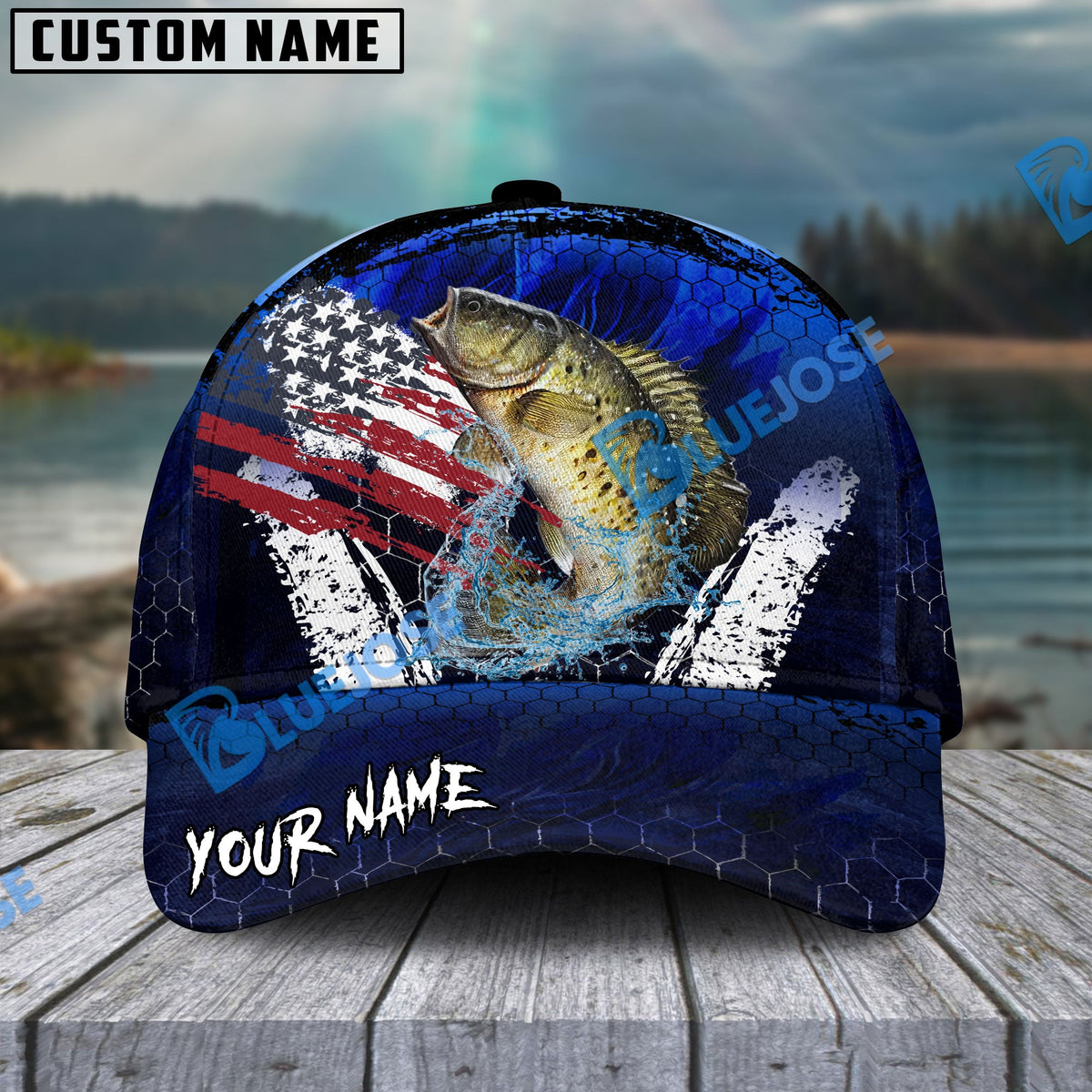 BlueJose Crappie Fishing Dark Blue Scratch American Flag scratch Sport Personalized Cap