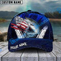 BlueJose Salmon Fishing Dark Blue Scratch American Flag scratch Sport Personalized Cap