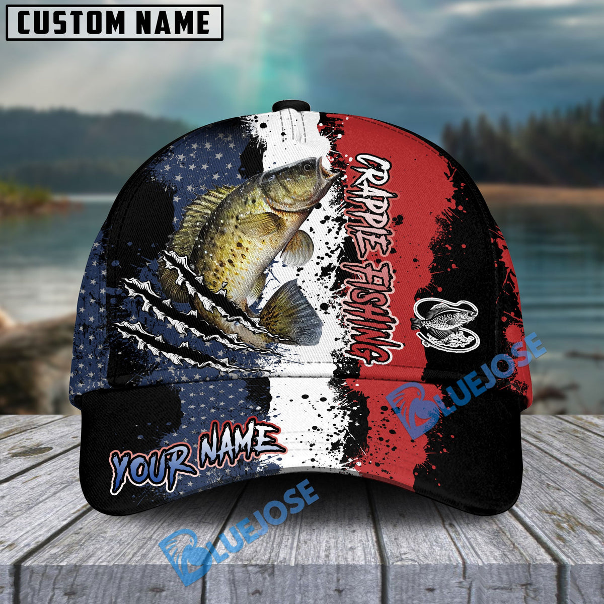 BlueJose Crappie Fishing Paint Scratch American Flag scratch Sport Personalized Cap
