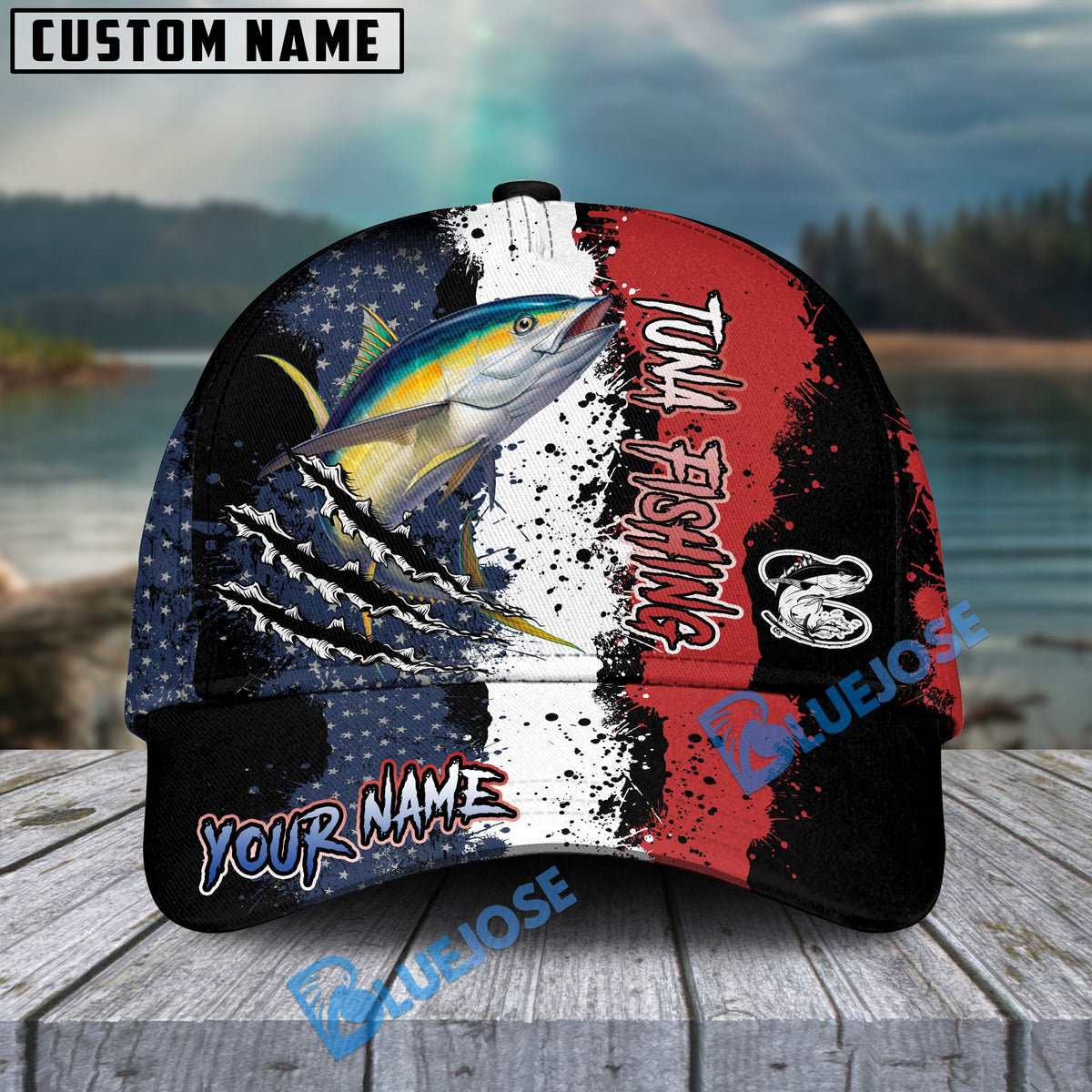 BlueJose Tuna Fishing Paint Scratch American Flag scratch Sport Personalized Cap