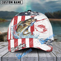 BlueJose Walleye Fishing American Flag Red Blue Seawave Personalized Cap