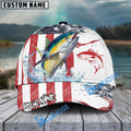 BlueJose Tuna Fishing American Flag Red Blue Seawave Personalized Cap