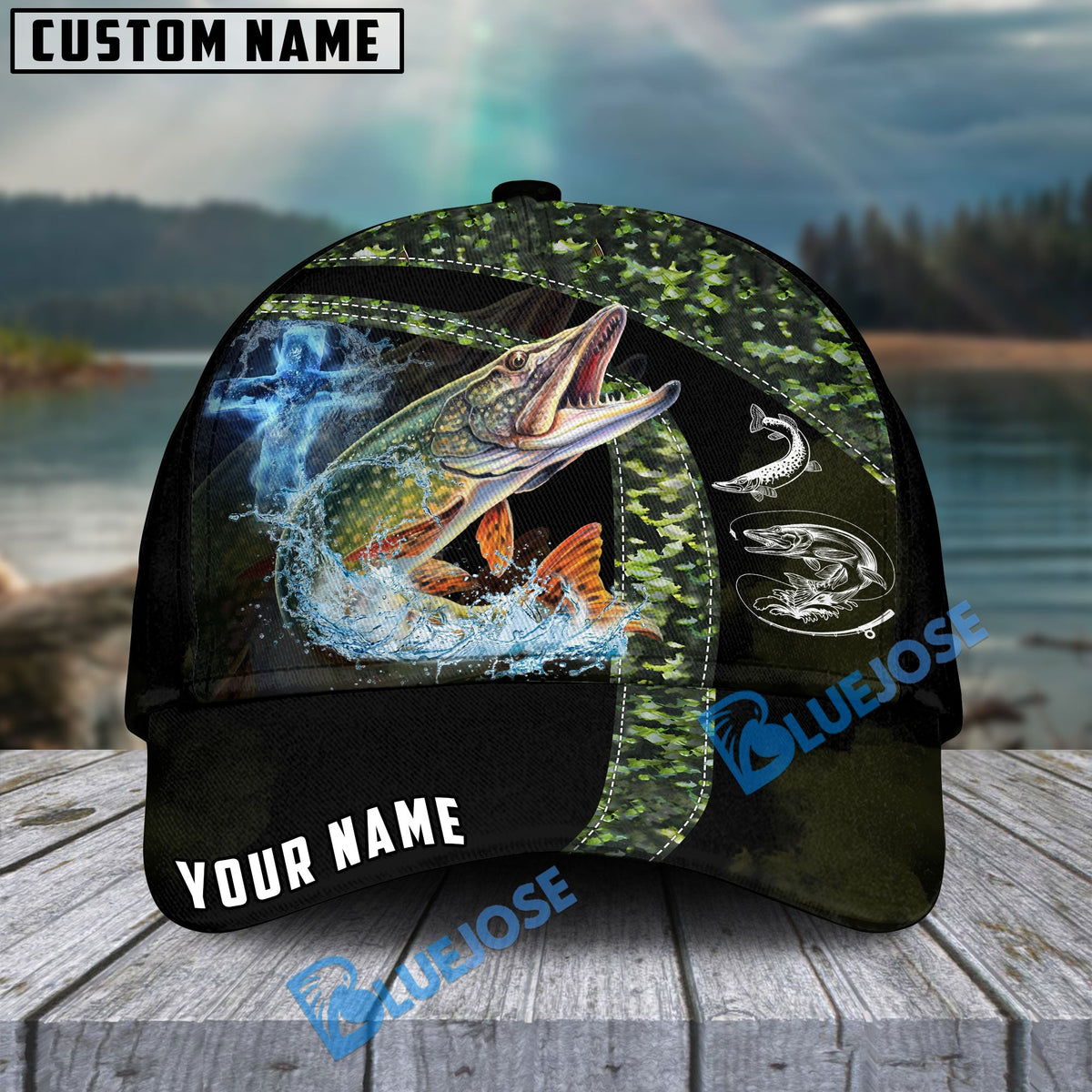 BlueJose Pike Fishing Skinfish Texure Pattern Personalized Cap