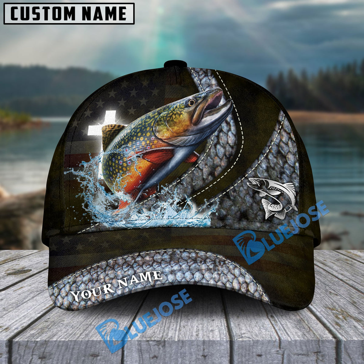 BlueJose Trout Fishing Cross American Skinfish Pattern Personalized Cap