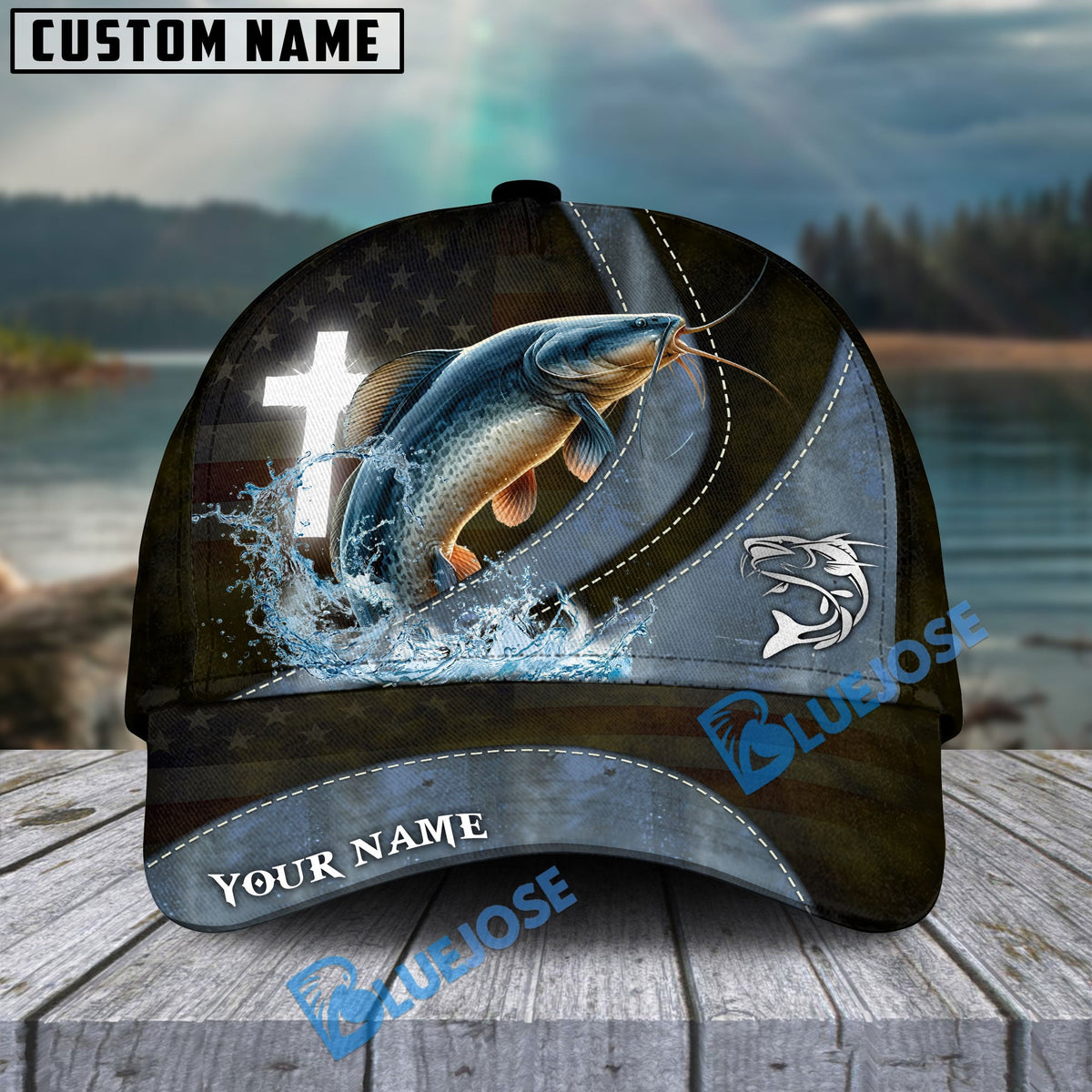 BlueJose Catfish Fishing Cross American Skinfish Pattern Personalized Cap