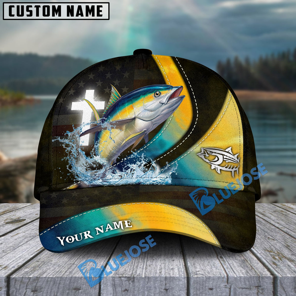 BlueJose Tuna Fishing Cross American Skinfish Pattern Personalized Cap