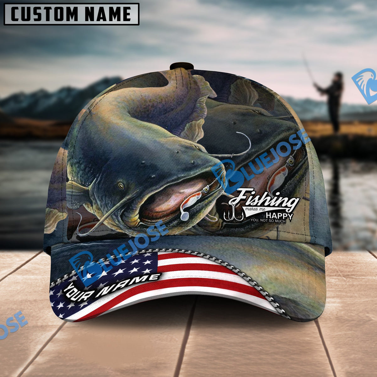 BlueJose Catfish Fishing Skinfish Flag Of United States Pattern Personalized Cap