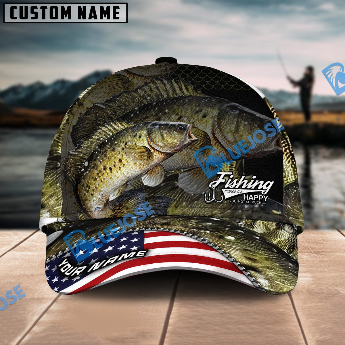 BlueJose Crappie Fishing Skinfish Flag Of United States Pattern Personalized Cap
