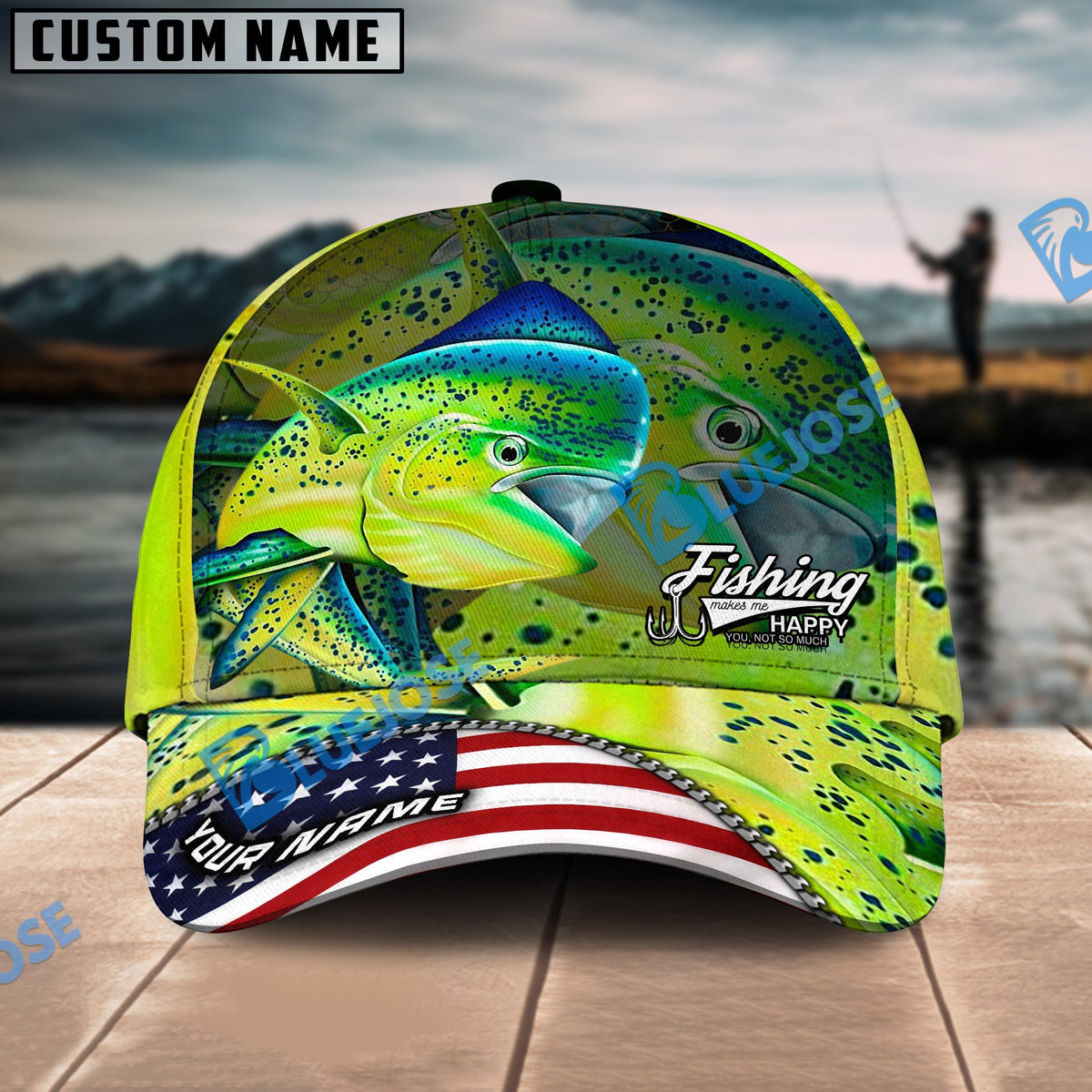 BlueJose Mahimahi Fishing Skinfish Flag Of United States Pattern Personalized Cap