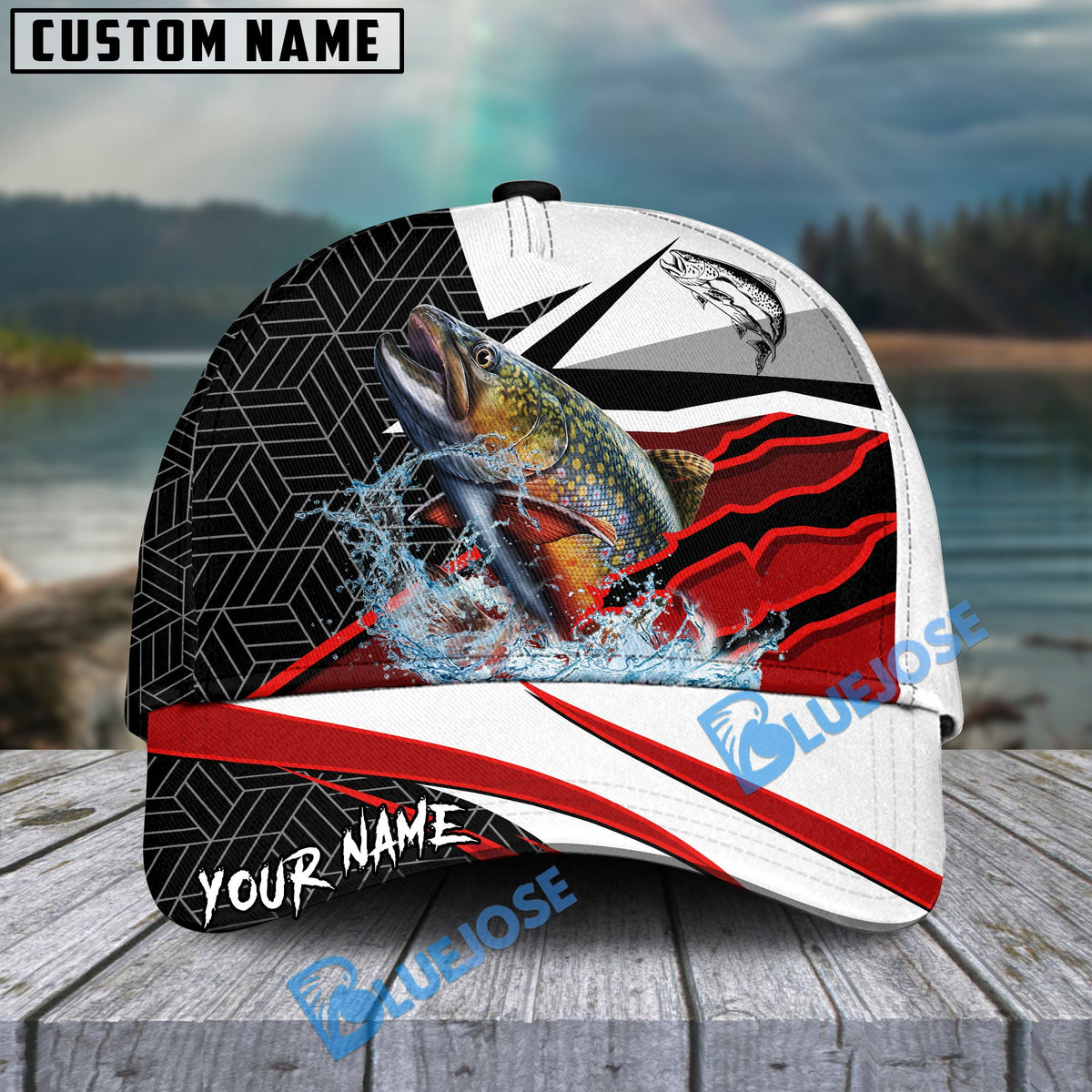 BlueJose Trout Fishing Red White Scratch Sport Personalized Cap