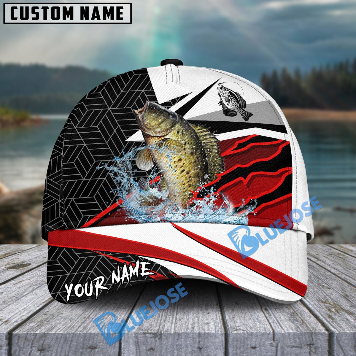 BlueJose Crappie Fishing Red White Scratch Sport Personalized Cap