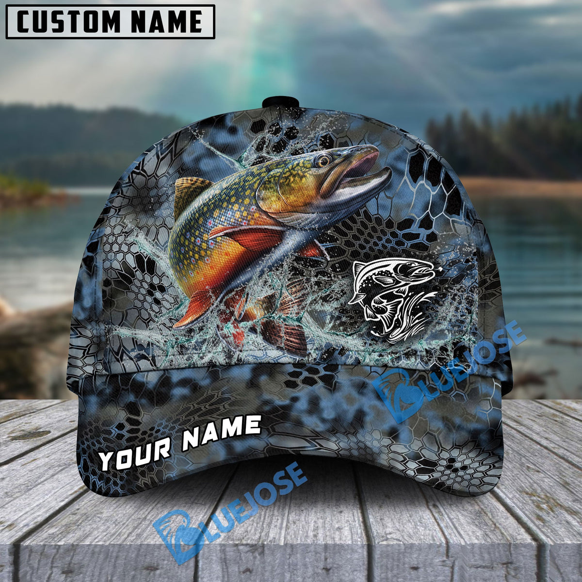 BlueJose Trout Fishing Blue Kryptek Camo Personalized Cap
