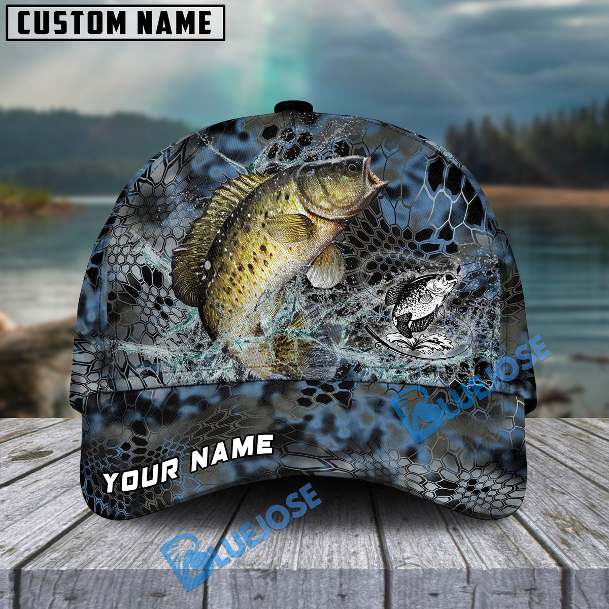 BlueJose Crappie Fishing Blue Kryptek Camo Personalized Cap