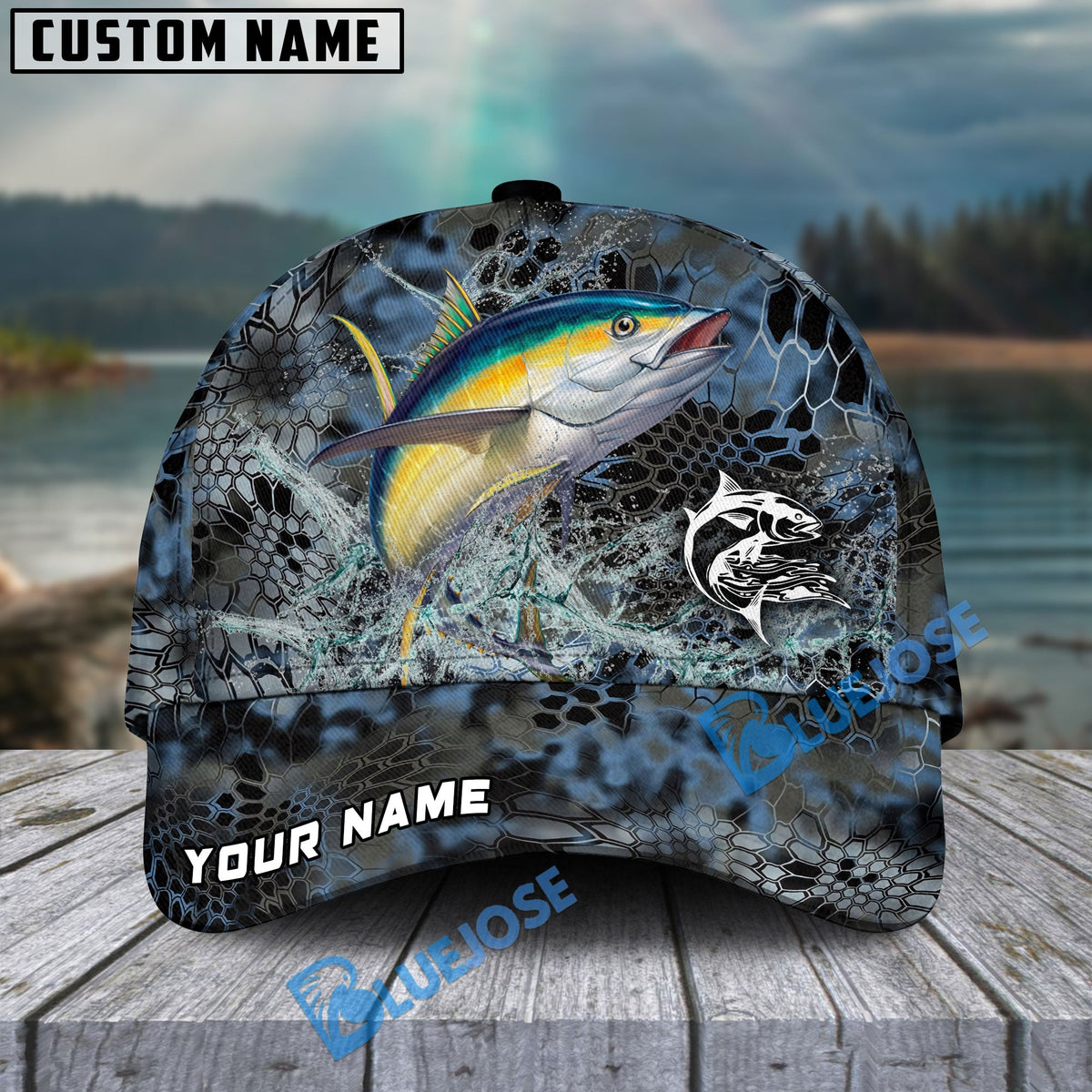 BlueJose Tuna Fishing Blue Kryptek Camo Personalized Cap