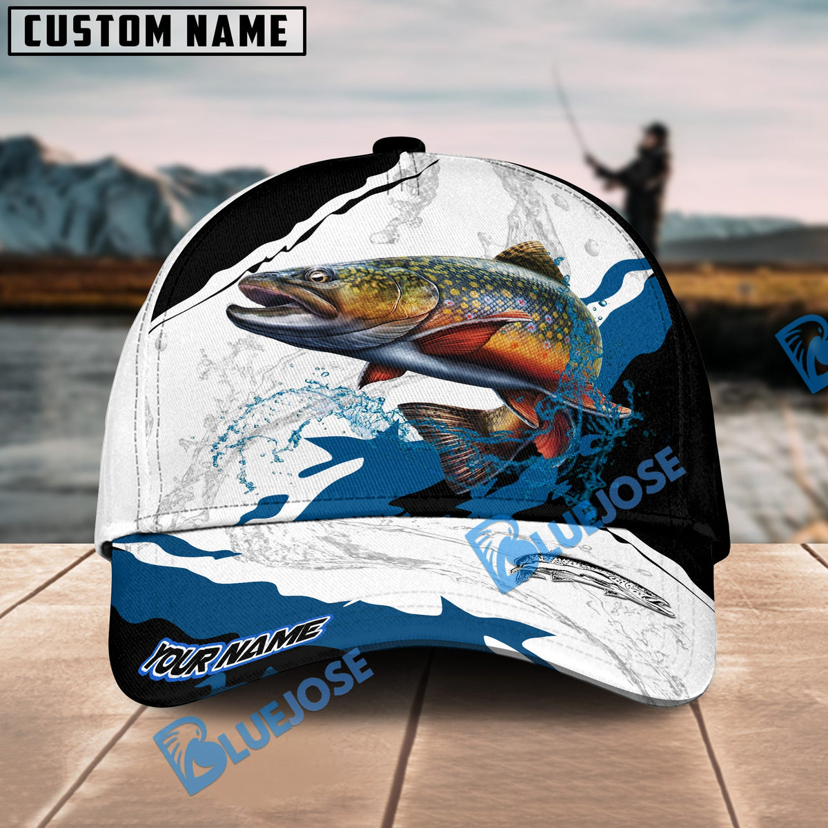 BlueJose Trout Fishing Black White Water Flow Personalized Cap