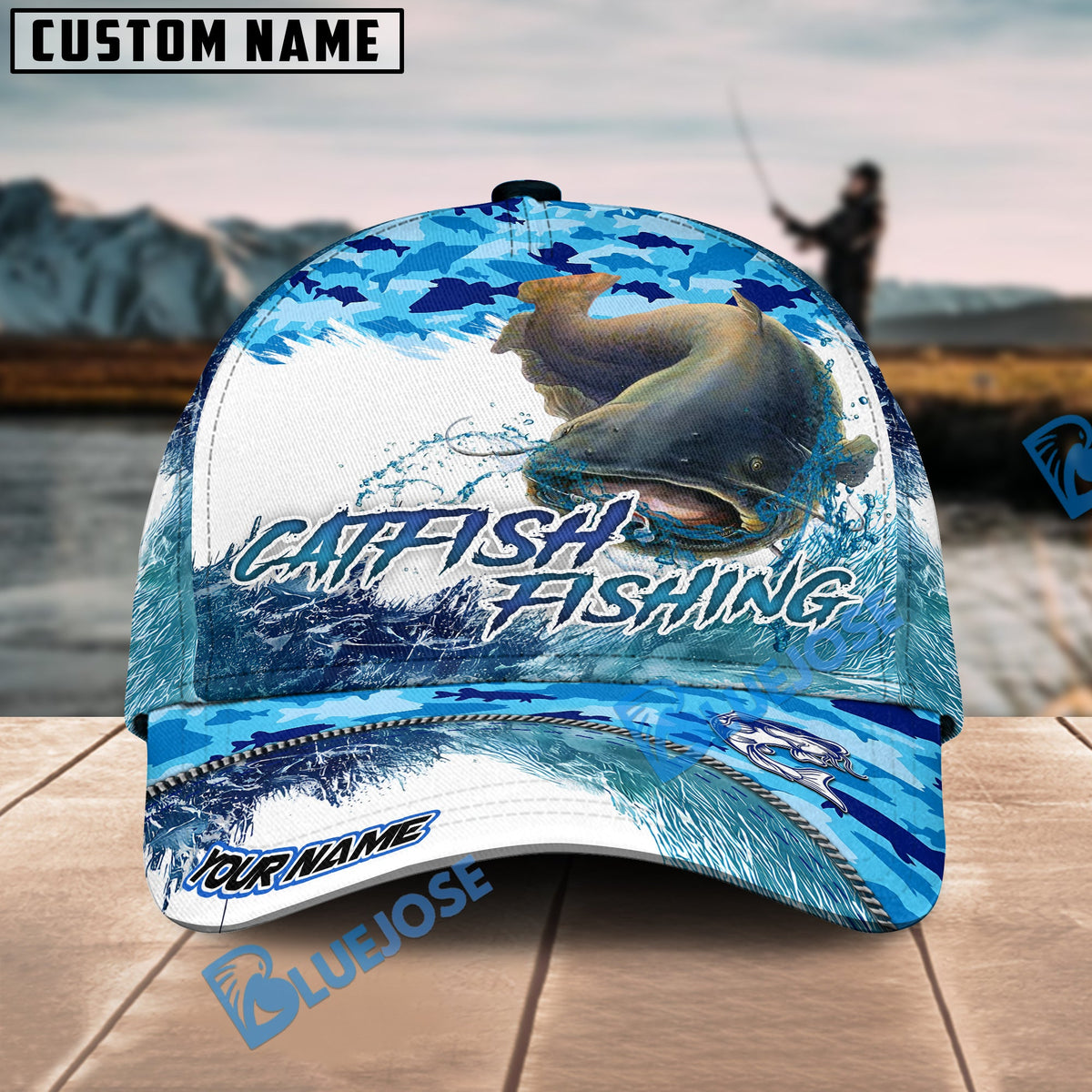 BlueJose Catfish Fishing Blue Water Camo Personalized Cap
