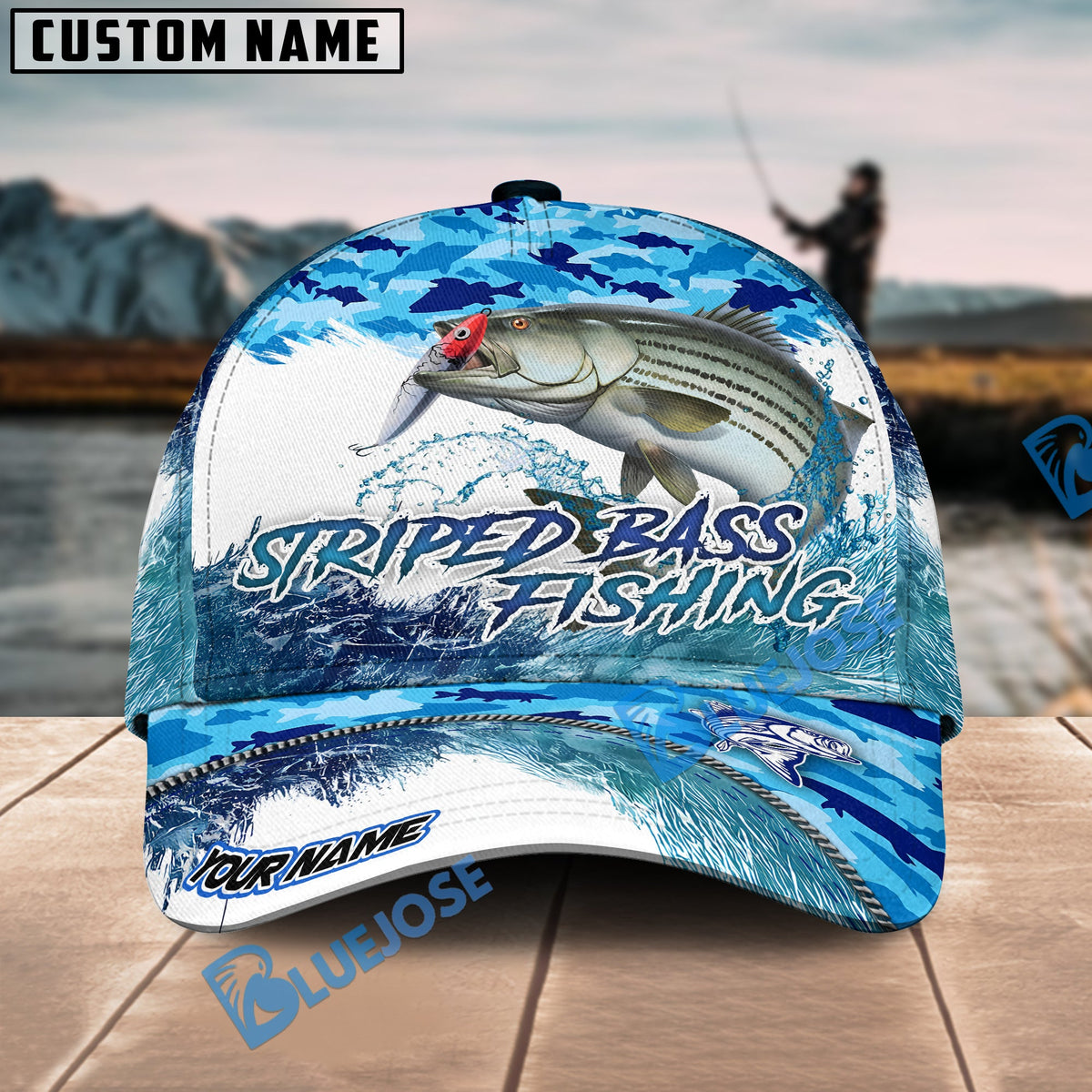 BlueJose Striped Bass Fishing Blue Water Camo Personalized Cap