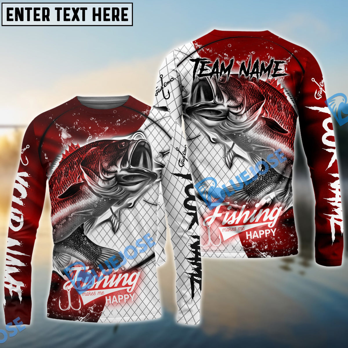 BlueJose Bass Fishing Dark Red Skin Sport Custom Name & Team Name 3D Shirts