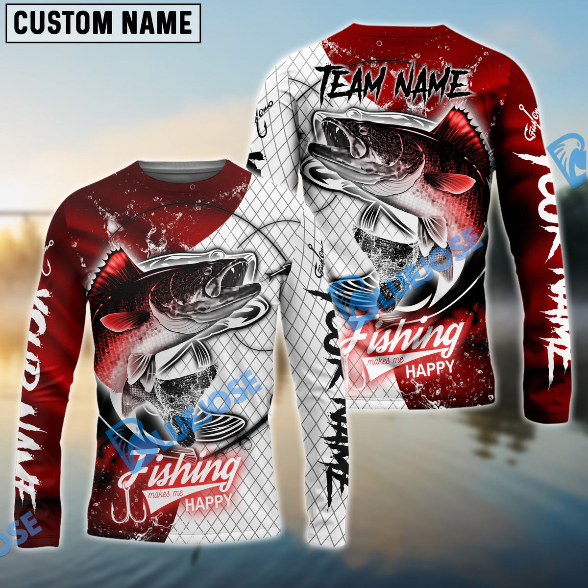 BlueJose Walleye Fishing Dark Red Skin Sport Custom Name & Team Name 3D Shirts