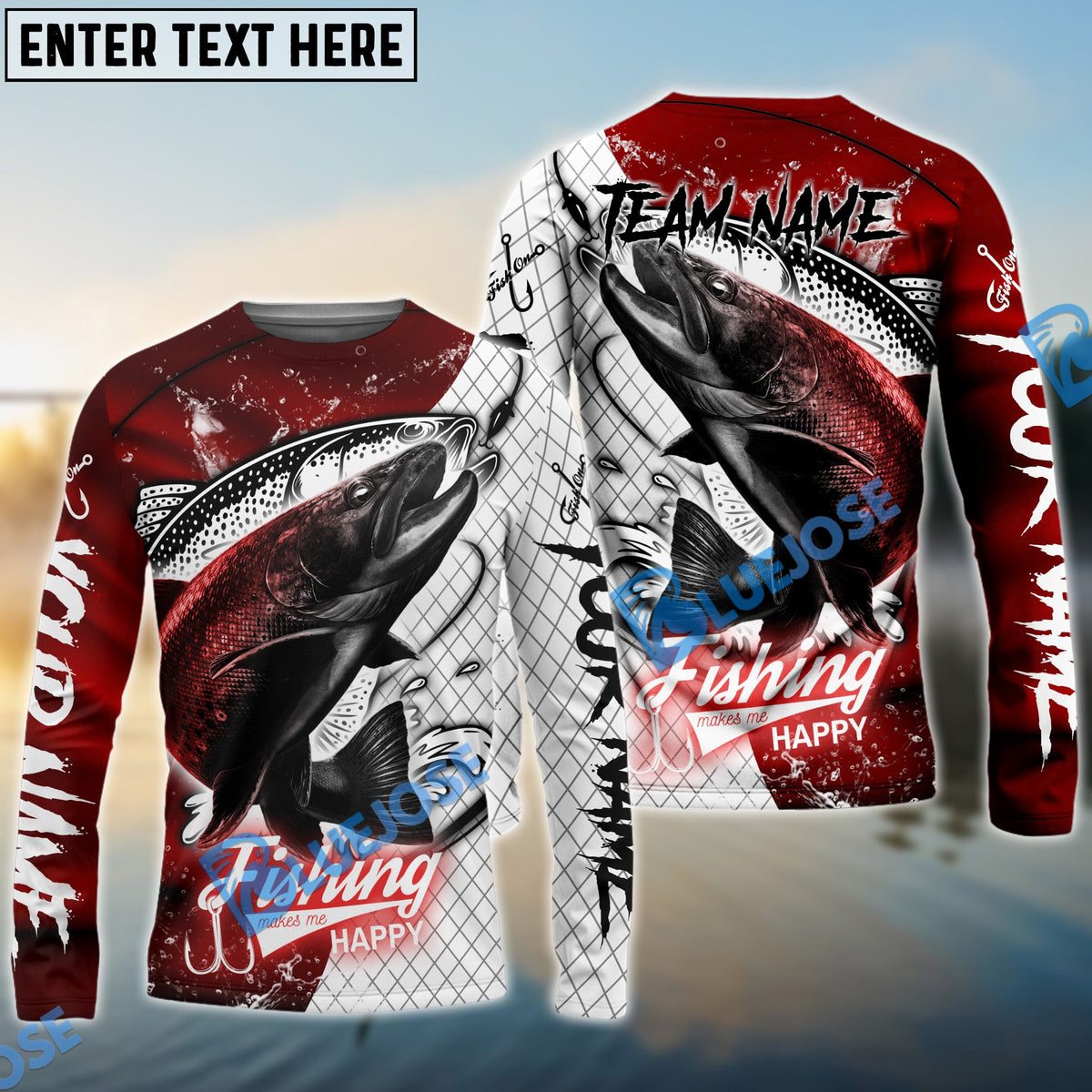 BlueJose Trout Fishing Dark Red Skin Sport Custom Name & Team Name 3D Shirts