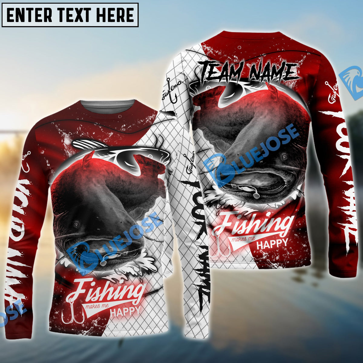 BlueJose Catfish Fishing Dark Red Skin Sport Custom Name & Team Name 3D Shirts