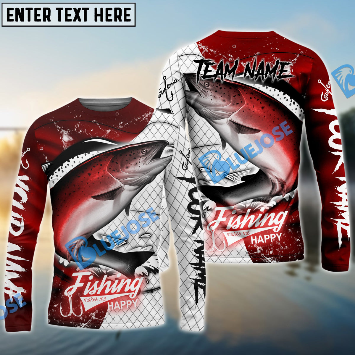 BlueJose Salmon Fishing Dark Red Skin Sport Custom Name & Team Name 3D Shirts