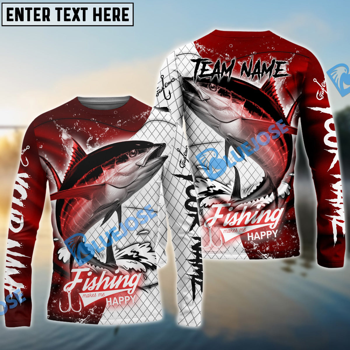 BlueJose Tuna Fishing Dark Red Skin Sport Custom Name & Team Name 3D Shirts