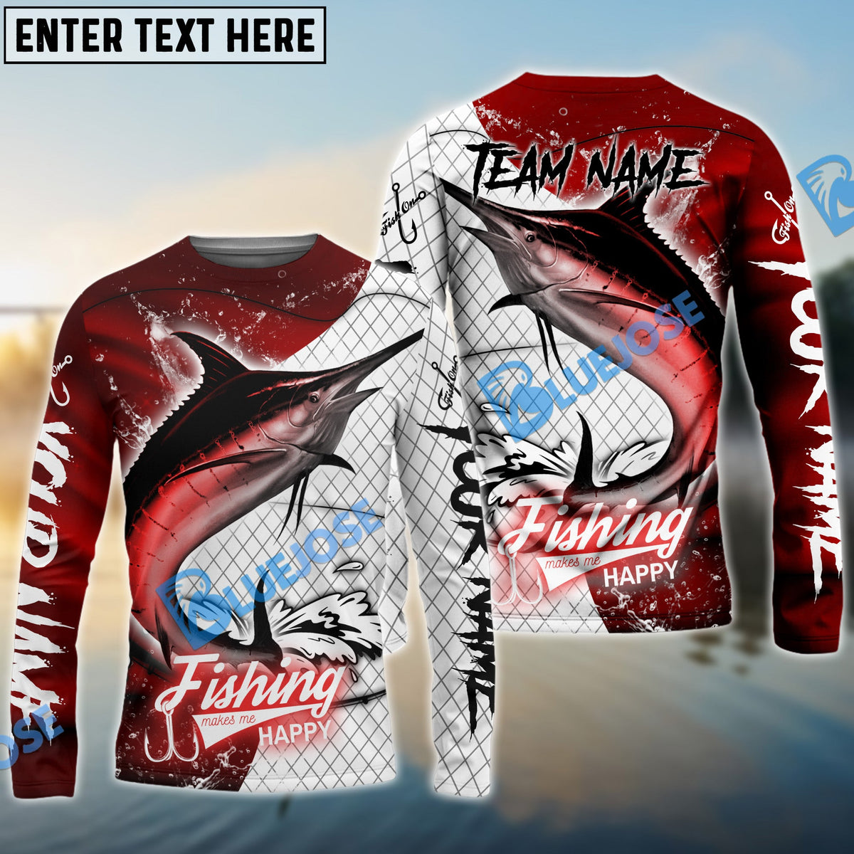 BlueJose Marlin Fishing Dark Red Skin Sport Custom Name & Team Name 3D Shirts