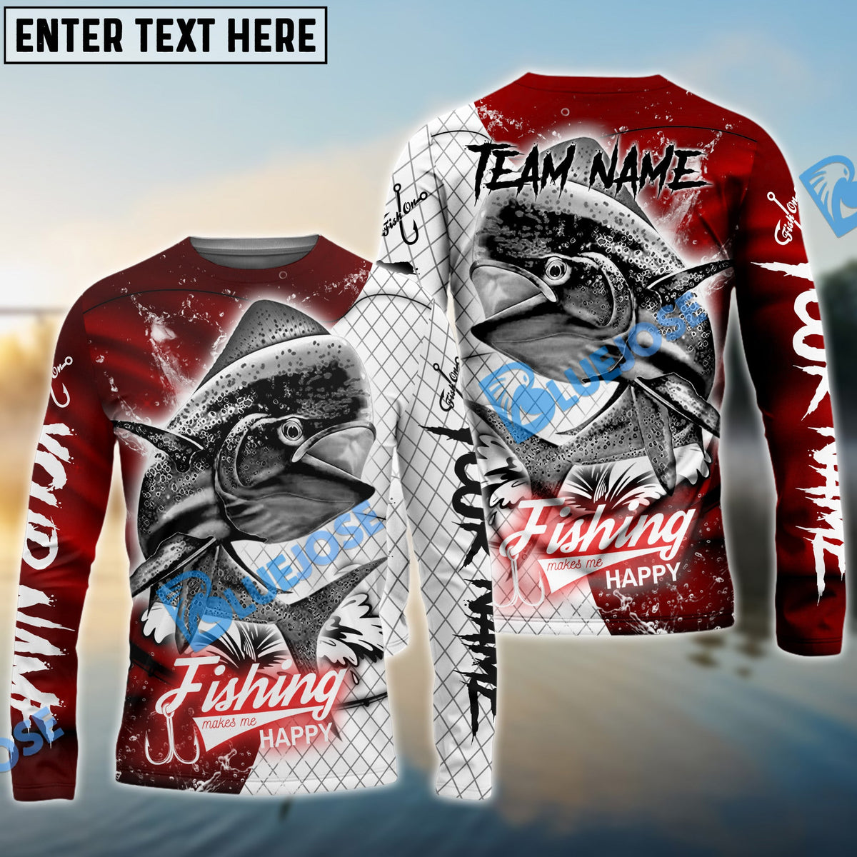 BlueJose Mahi mahi Fishing Dark Red Skin Sport Custom Name & Team Name 3D Shirts