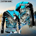 BlueJose Striped Bass Fishing Black Blue Scratch Sport Custom Name & Team Name 3D Shirts
