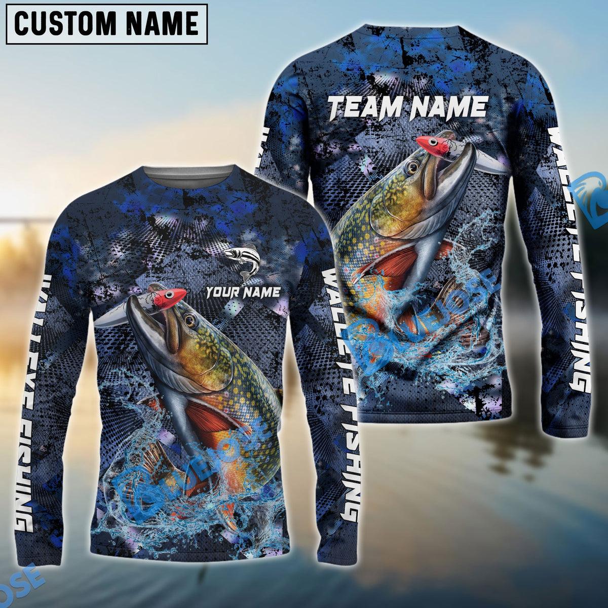 BlueJose Trout Fishing Dark Blue Camouflage Custom Name & Team Name 3D Shirts