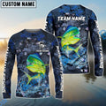BlueJose Mahi mahi Fishing Dark Blue Camouflage Custom Name & Team Name 3D Shirts