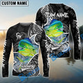 BlueJose Mahimahi Fishing Black White Maori Custom Name & Team Name 3D Shirts