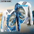 BlueJose Striped Bass Fishing White Blue Lava Sport Custom Name & Team Name 3D Shirts