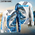 BlueJose Salmon Fishing White Blue Lava Sport Custom Name & Team Name 3D Shirts