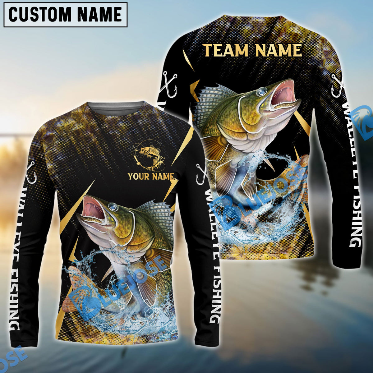 BlueJose Walleye Fishing Golden With Skinfish Pattern Custom Name & Team Name 3D Shirts