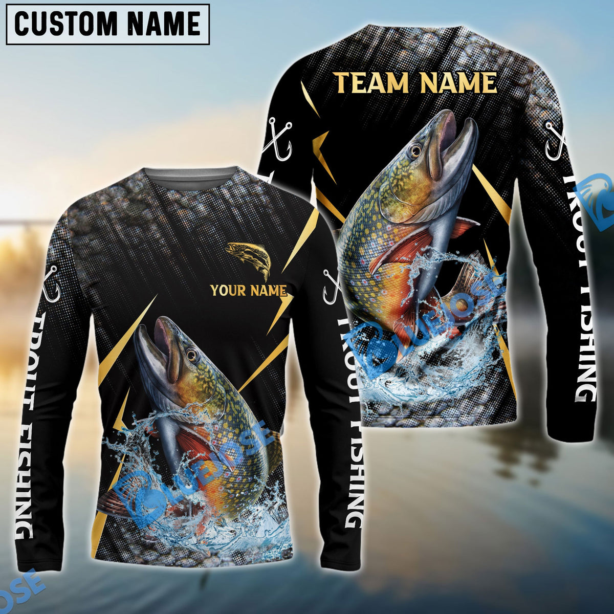 BlueJose Trout Fishing Golden With Skinfish Pattern Custom Name & Team Name 3D Shirts