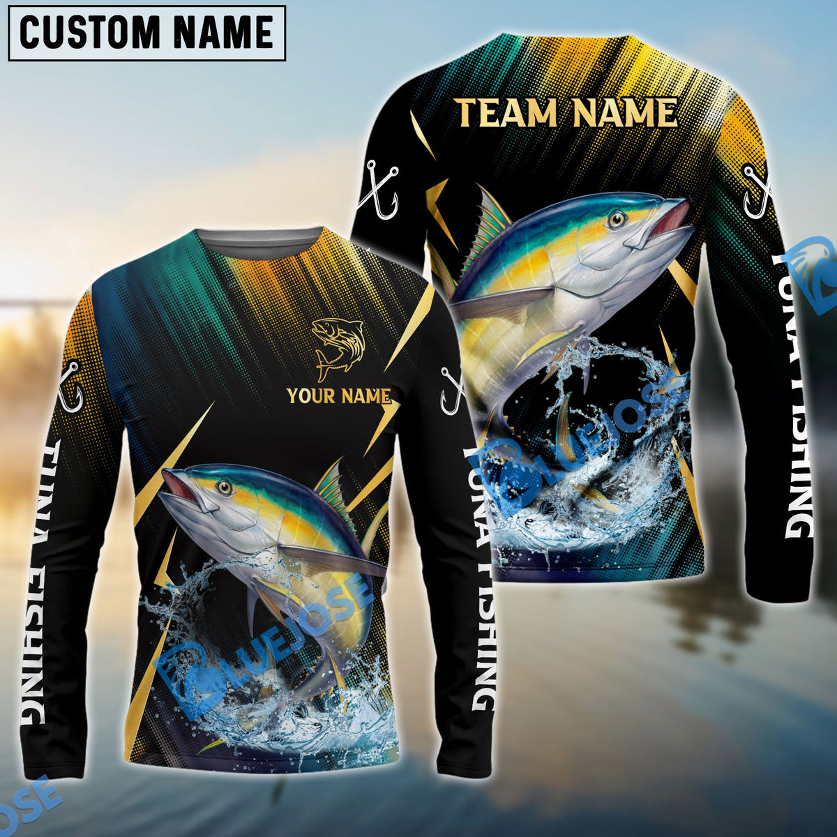 BlueJose Tuna Fishing Golden With Skinfish Pattern Custom Name & Team Name 3D Shirts
